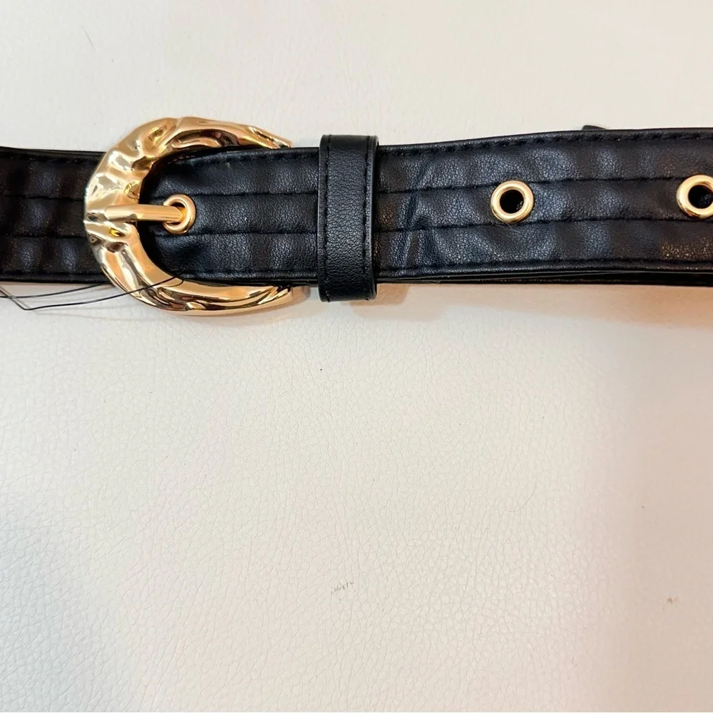 Zara Faux Leather Belt in Black and Gold Buckle